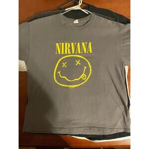 Vintage 92 Nirvana Smiley Face Tee Large Blue Anvil Tag 21x24.5